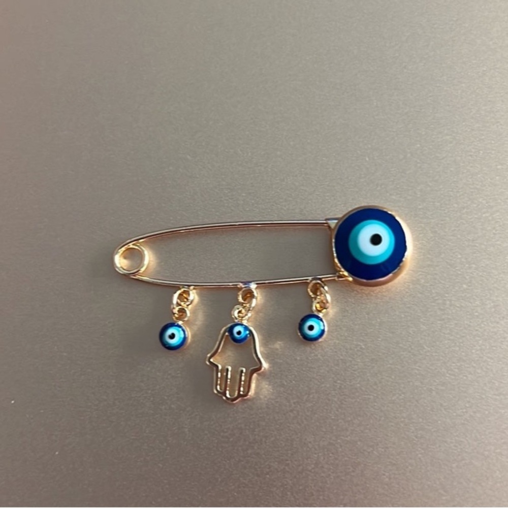 EVIL EYE HAMSA Blue Brooch Pin
